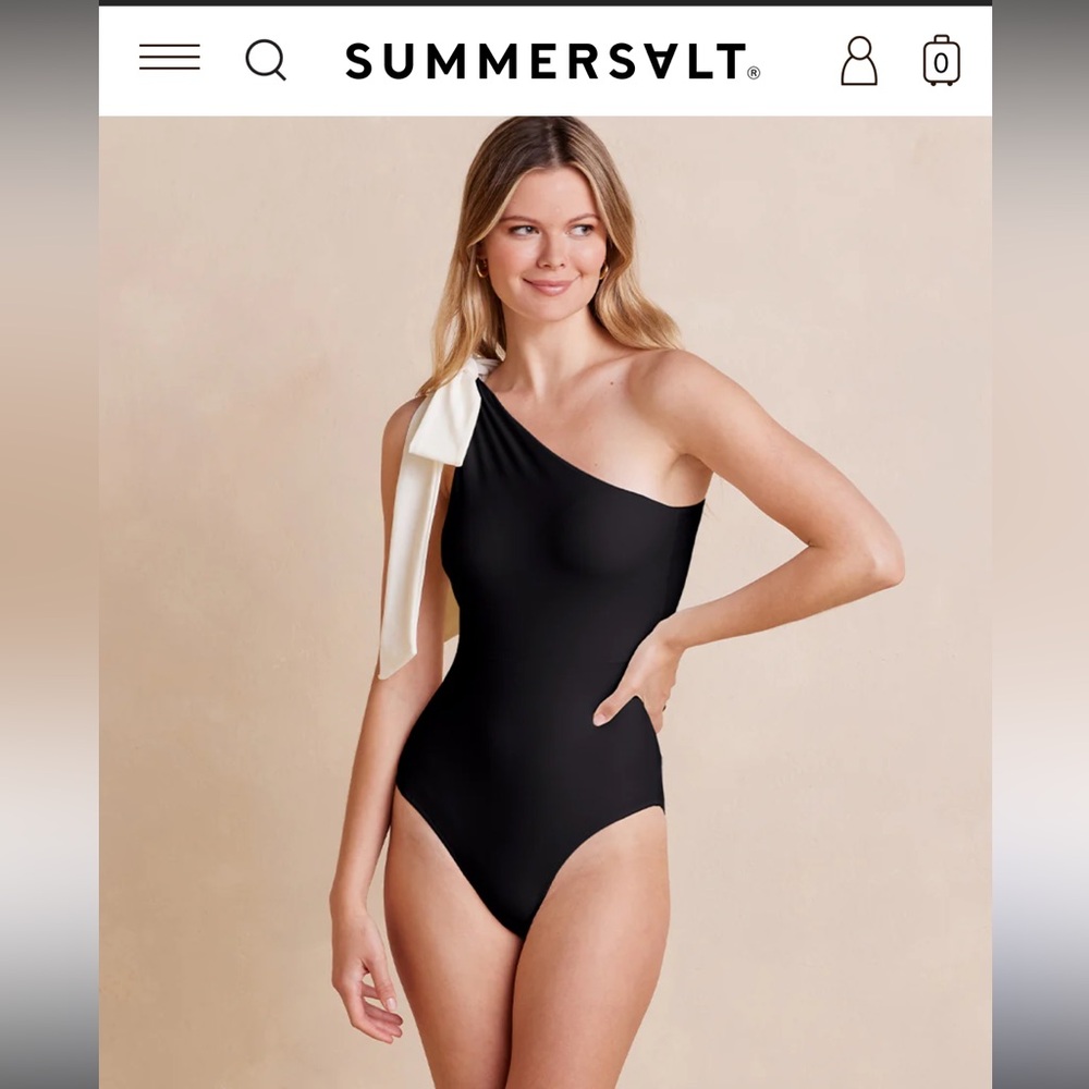summersalt Black One-Shoulder Swimsuit with Cream Tie